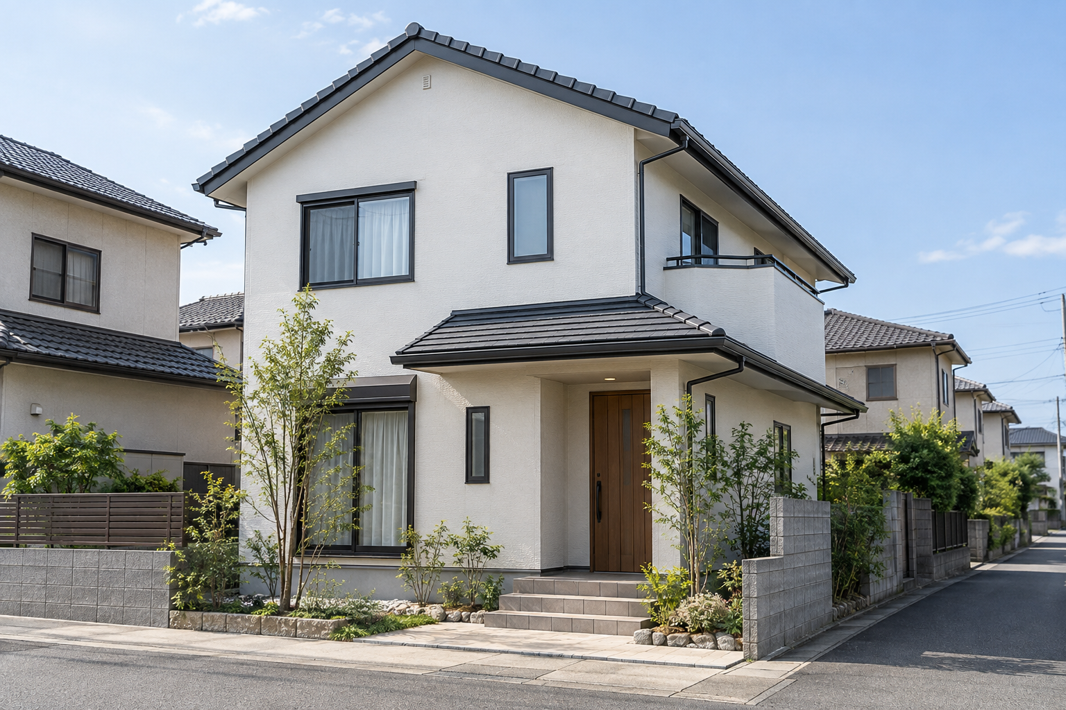 戸建て住宅の外壁。塗装で対応できるか、重ね張りや張り替えが必要かは外壁材の状態で判断します