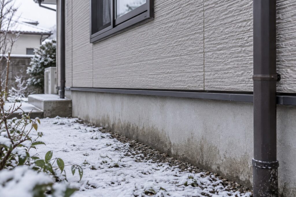 雪が積もった北面のサイディング外壁